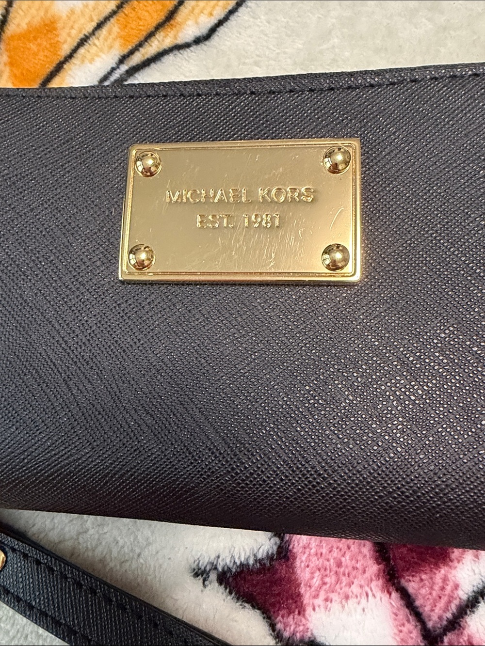 Michael Kors Black Leather Wristlet with Gold Plaque - Picture 3 of 10